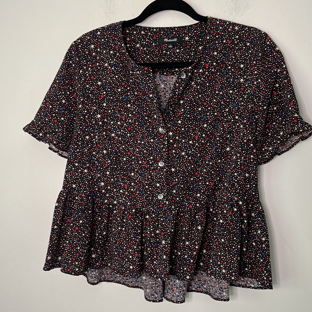 Madewell Studio Ruffle-Hem Top in Starry Night blouse - Picture 6 of 7